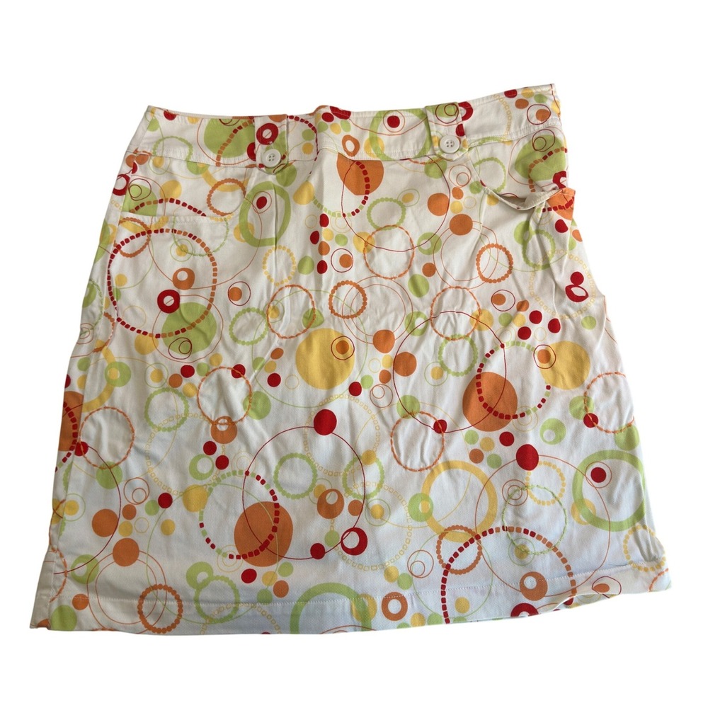 Talbots Petites Mini Skirt White Multicolor Circle Geometric Cotton Print Sz 12P